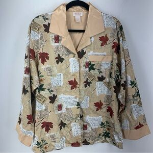 Barbizon Womens‎ Large Top Shirt Satin Artsy Multicolor Pajama Top Vintage